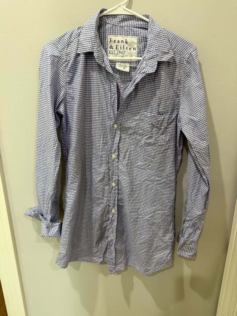 Frank & Eileen Shirley Button Up crinkle Tunic in Blue Gingham - small
